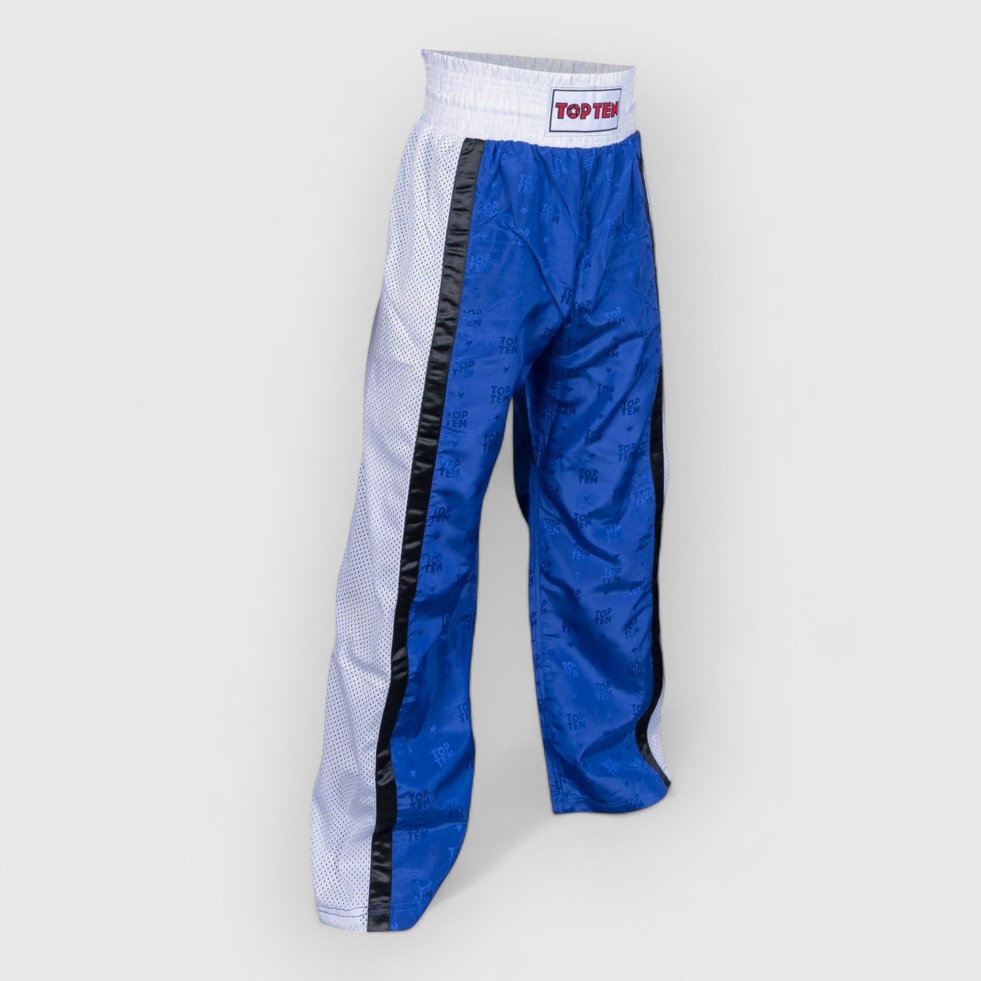 TOP TEN WAKO Mesh Kickboxingbukse - Blå/Hvit - CombatStore.no